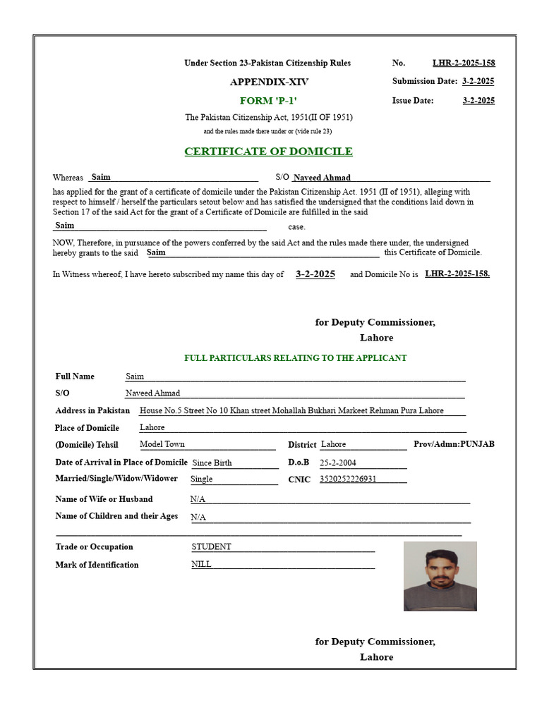 Lahore Domicile Certificate Issuance | PDF | International Law | Justice