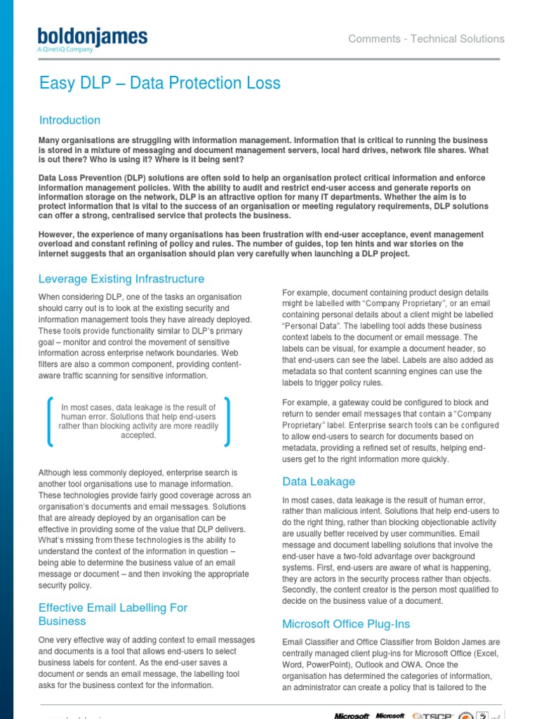 Easy DLP Data Protection Loss | PDF | Email | Information Management