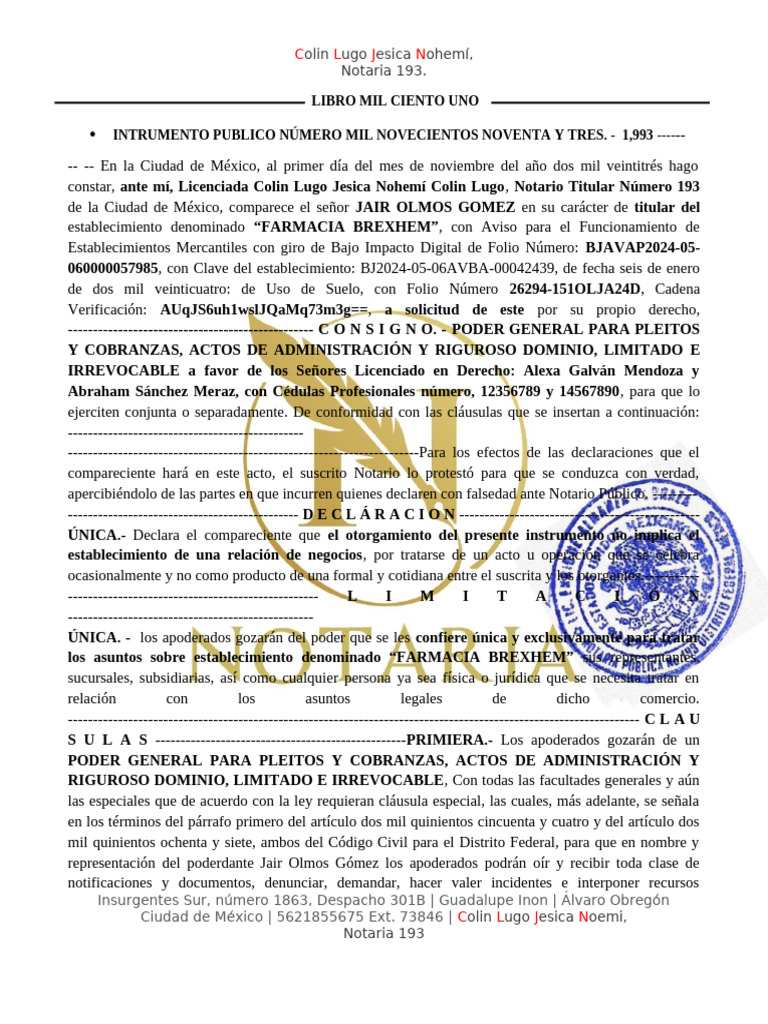 Poder Notarial para Farmacia Brexhem | PDF