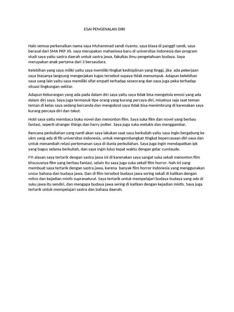 Esai Pengenalan Diri | PDF