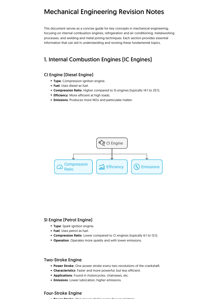 Mechanical Engineering Revision Guide | PDF | Engines | Welding