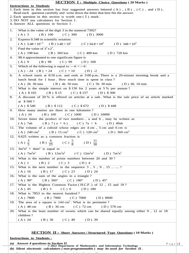 Final Form 3 End Of Term Iii 2022 2023 Pdf Mathematics Arithmetic