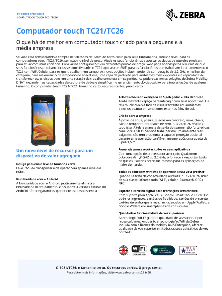 Especificações do Computador Touch TC21/TC26 | PDF | Wi-Fi | Android ...