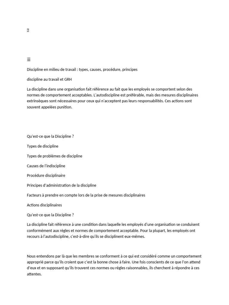 Discipline au travail : types et procédures | PDF | Maîtrise de soi ...