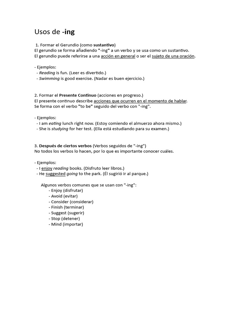 Usos y reglas del -ing en inglés | PDF | Morfología Lingüística ...