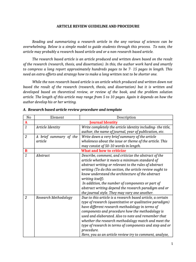 Article Review Guidelines and Procedures | PDF | Methodology | Citation