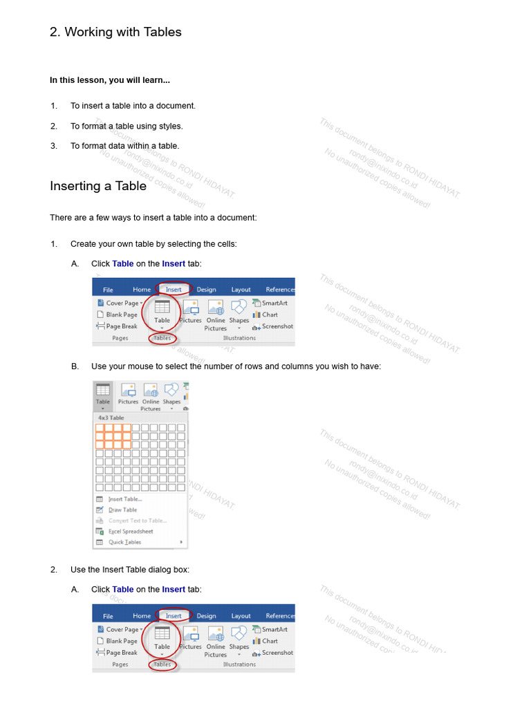 Working With Tables | PDF | Computing | Software
