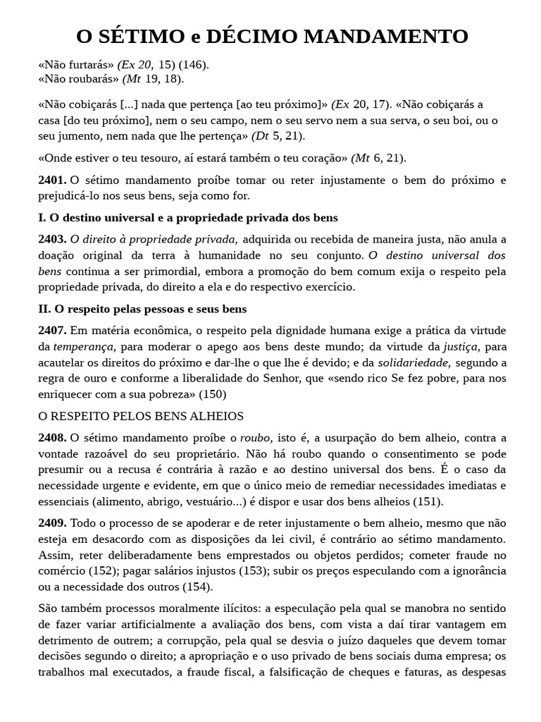 Sétimo e Décimo Mandamento: Reflexões | PDF | Propriedade privada | Os ...