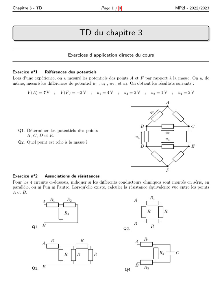 Chap03 Elec ARQS TD | PDF | Quantité | Électronique