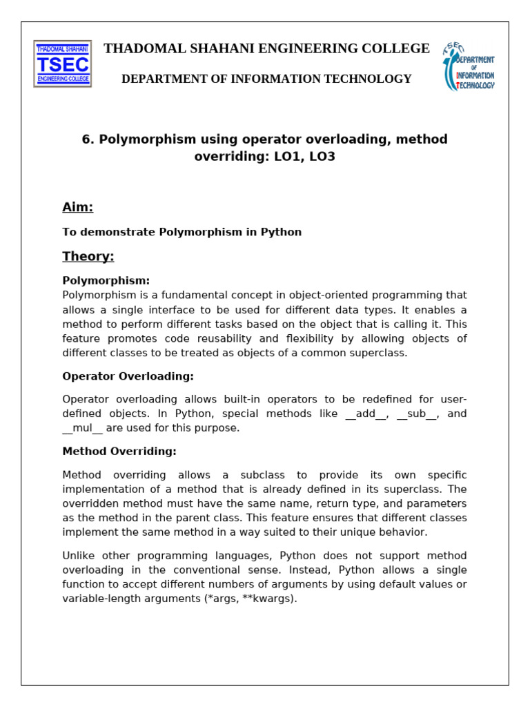 Polymorphism in Python: Overloading & Overriding | PDF | Method ...