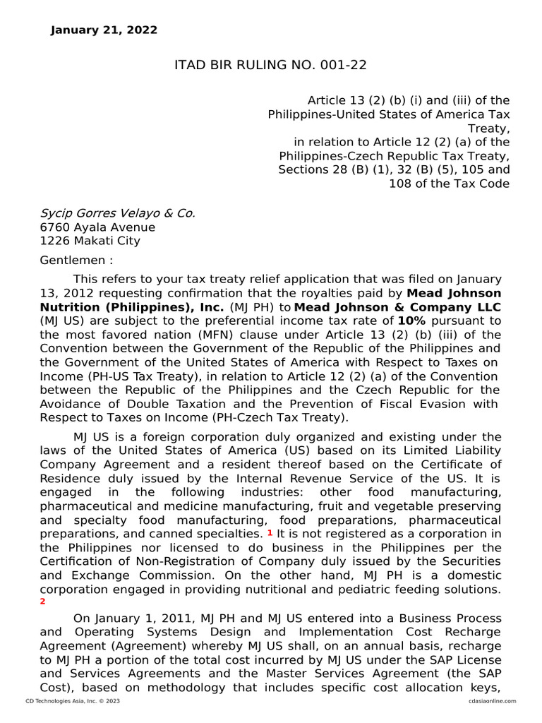 Philippines Tax Treaty Ruling on Royalties | PDF | Taxes | Gross Income