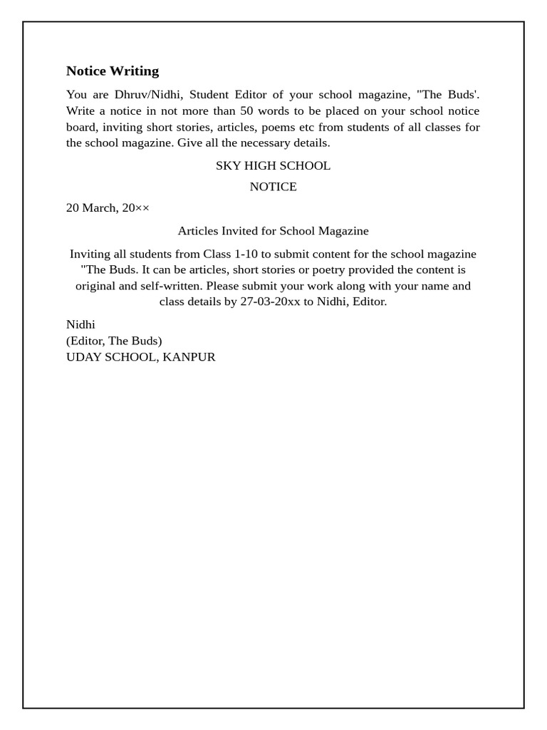 Notice for Student Contributions to Magazine | PDF | Poetry | Interview