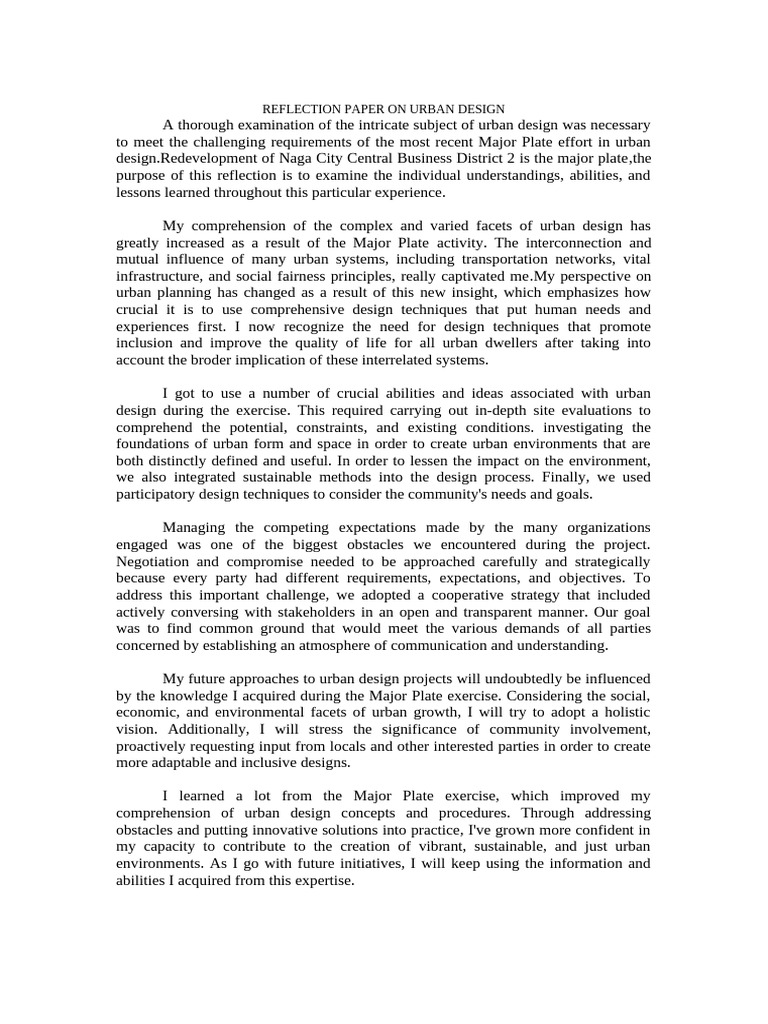 REFLECTION PAPER | PDF | Urban Design | Design