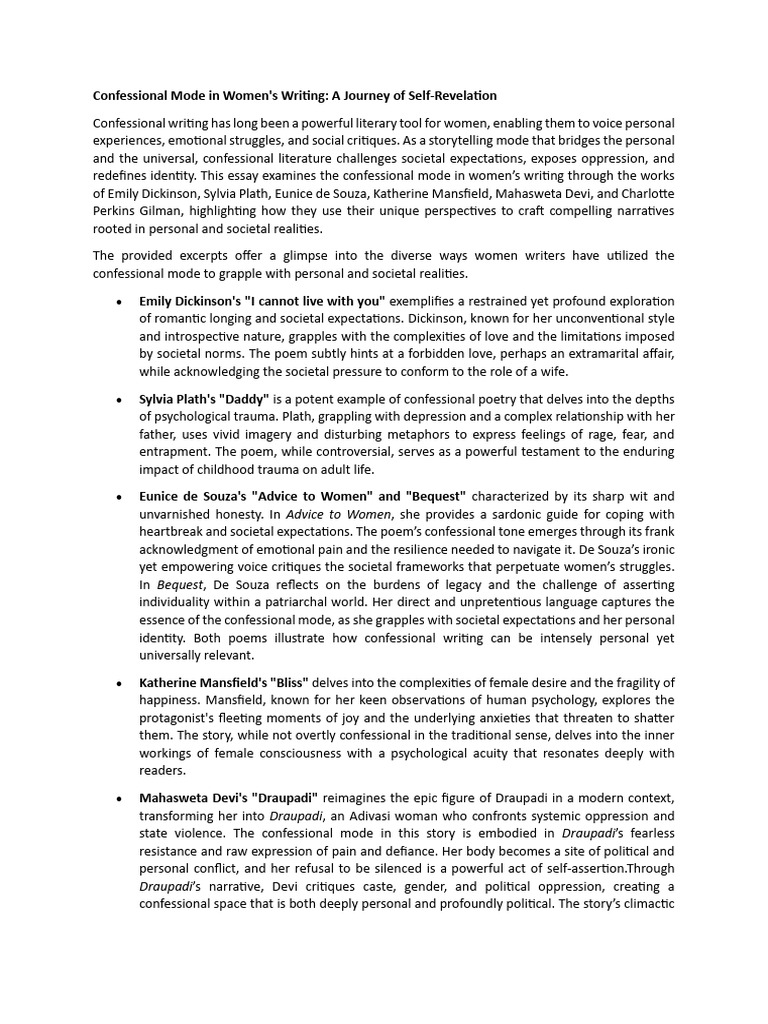 Confessional Writing in Women's Literature | PDF