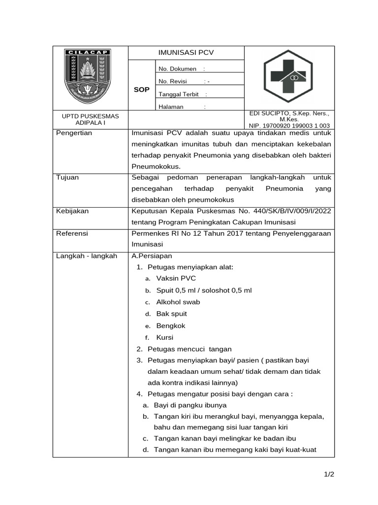 Panduan Imunisasi PCV di Puskesmas | PDF