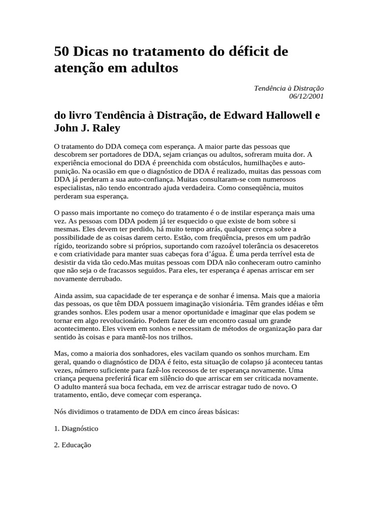 50 Dicas para Tratar Déficit de Atenção | PDF | Transtorno de déficit ...