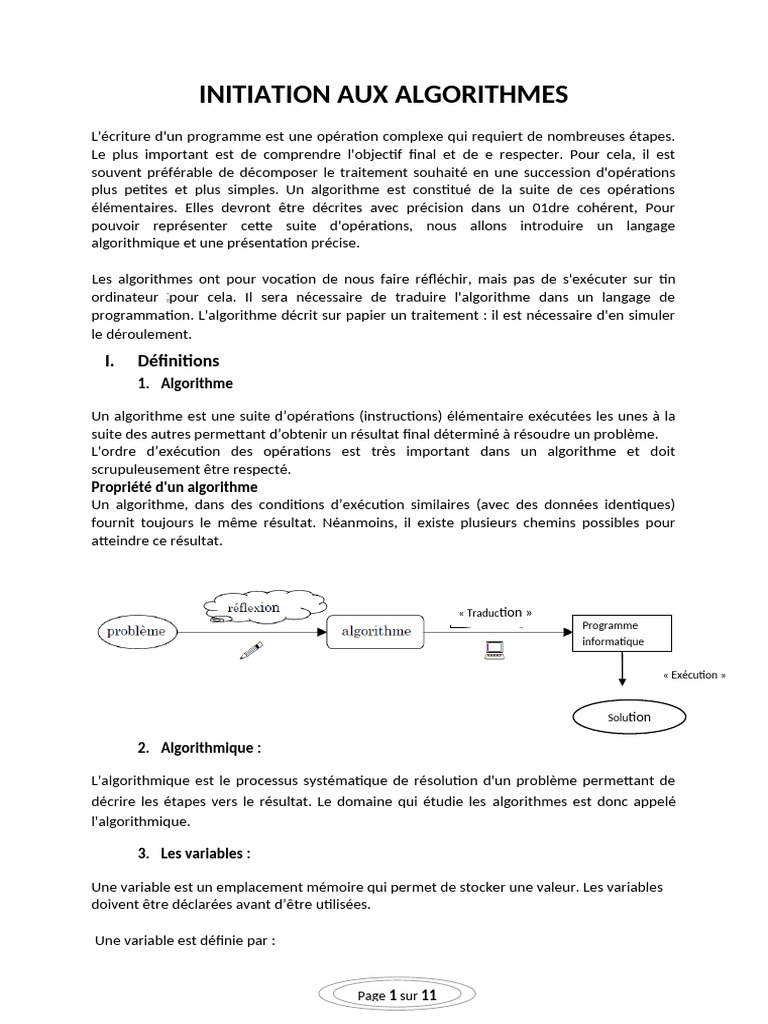 Introduction aux Algorithmes et Programmation | PDF | Algorithmes ...