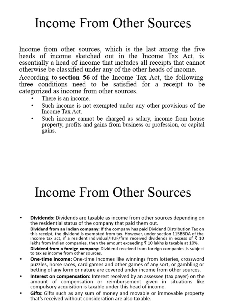 Understanding Income from Other Sources | PDF | Taxes | Dividend