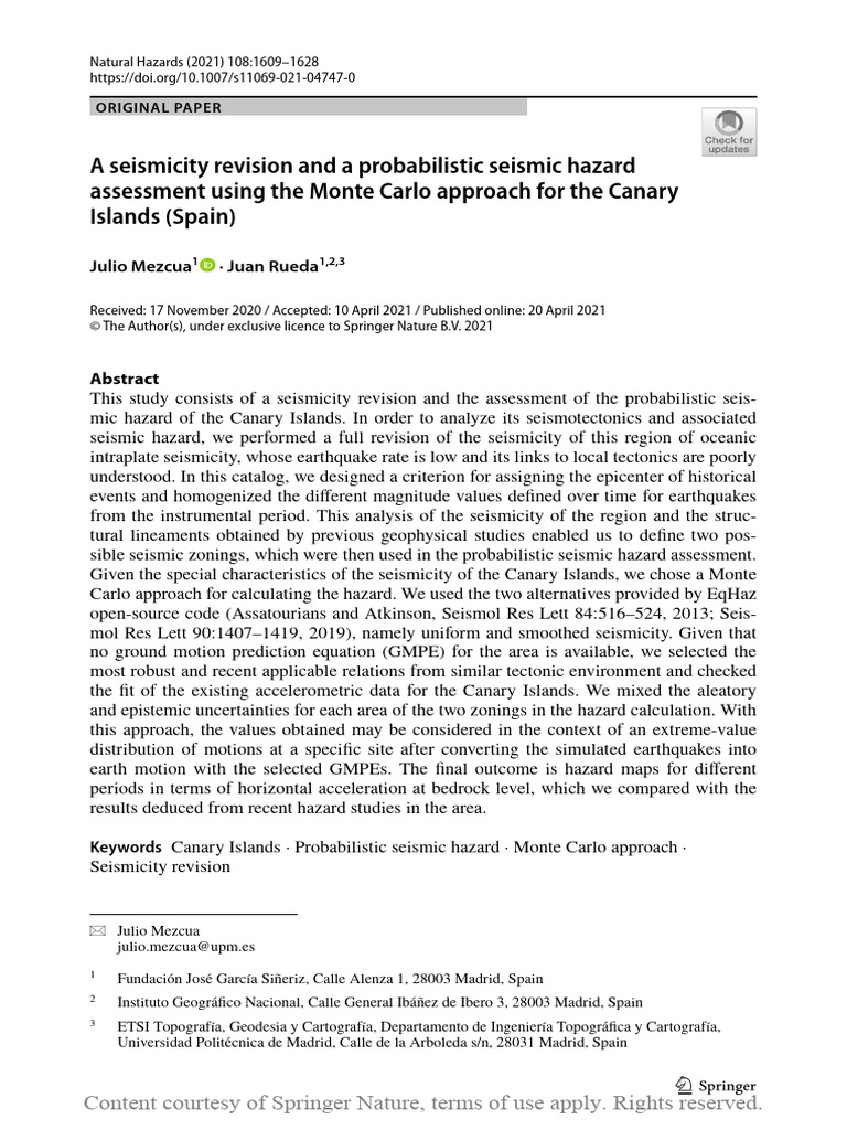 Seismic Hazard Assessment for Canary Islands | PDF | Moment Magnitude ...