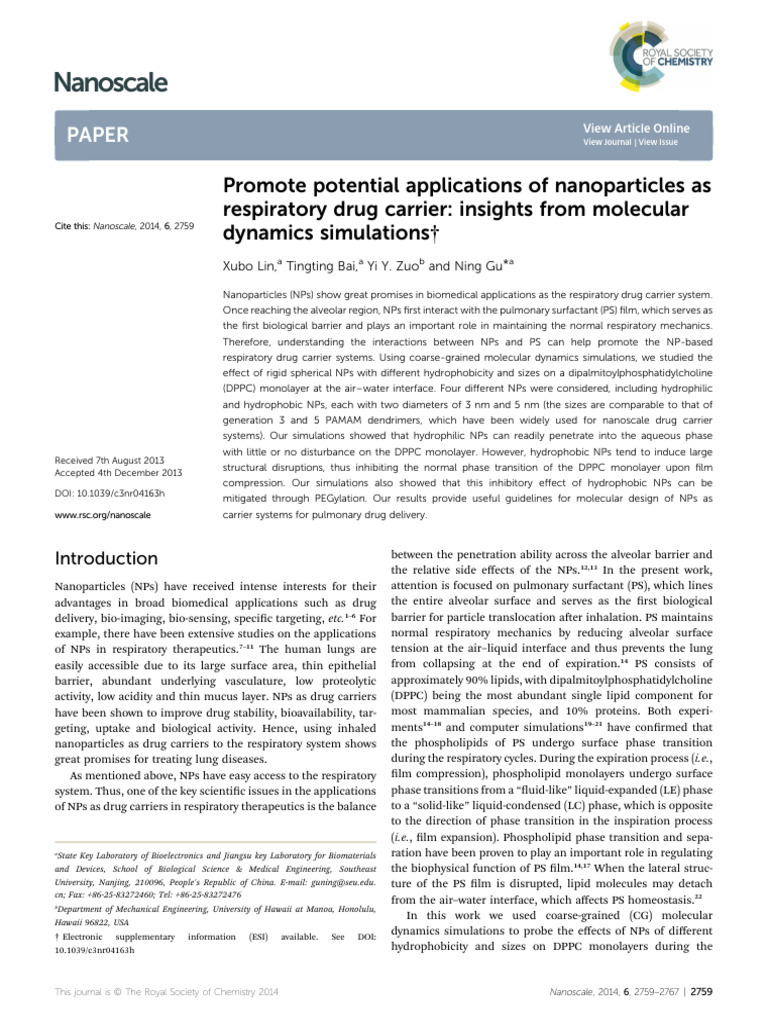 Promote Potential Applications of Nanoparticles As Respiratory Drug ...