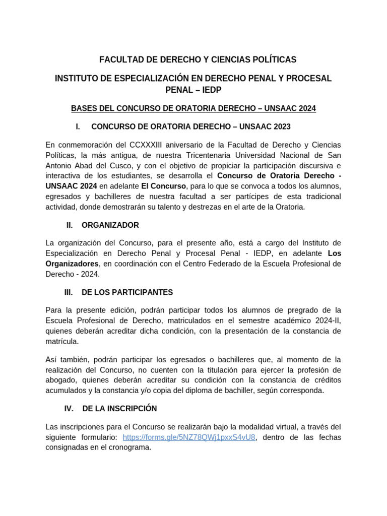 Bases Concurso de Oratoria 2023 | PDF | Ley procesal | Justicia