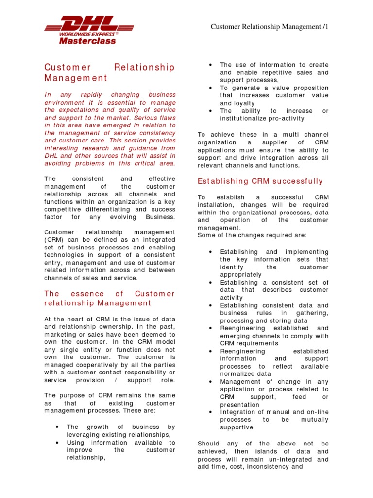 Customer Relationship Management: Establishing CRM Successfully | PDF