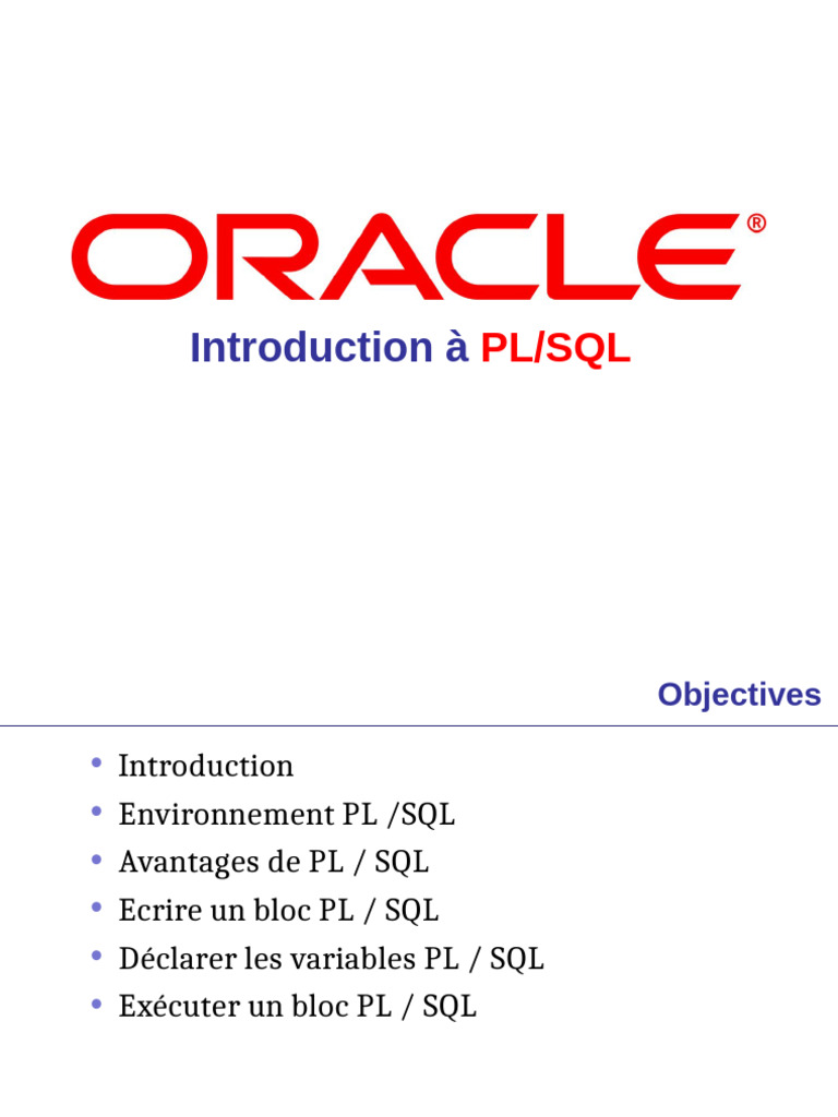 Introduction au langage PL/SQL | PDF | PL/SQL | SQL
