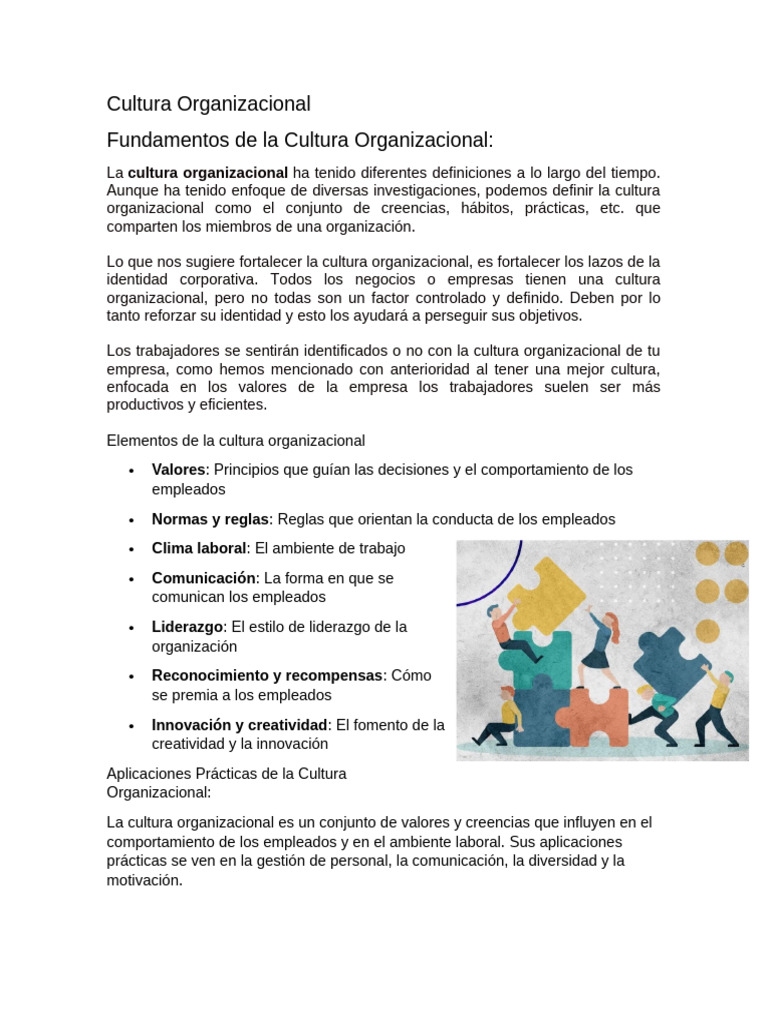 Importancia de la Cultura Organizacional | PDF | Business | Cultura ...