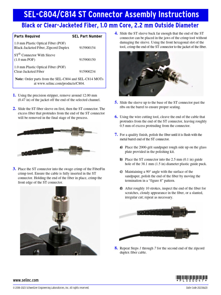 ST Connector Assembly Guide for SEL-C804 | PDF | Optical Fiber ...