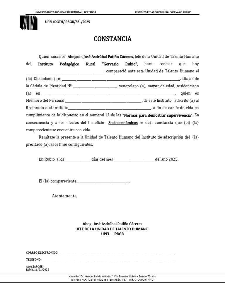 Constancia de Vida UPEL IPRGR 2025 | PDF