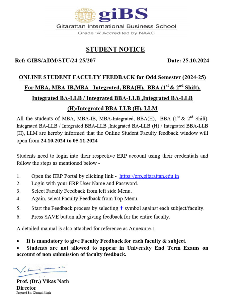 207-Online Feedback Form For (Mba, Mba Ib, Bba, LLM, LLB & Int.) | PDF
