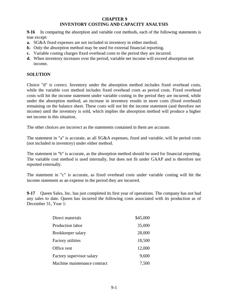 Inventory Costing and Capacity Analysis | PDF | Cost Of Goods Sold ...