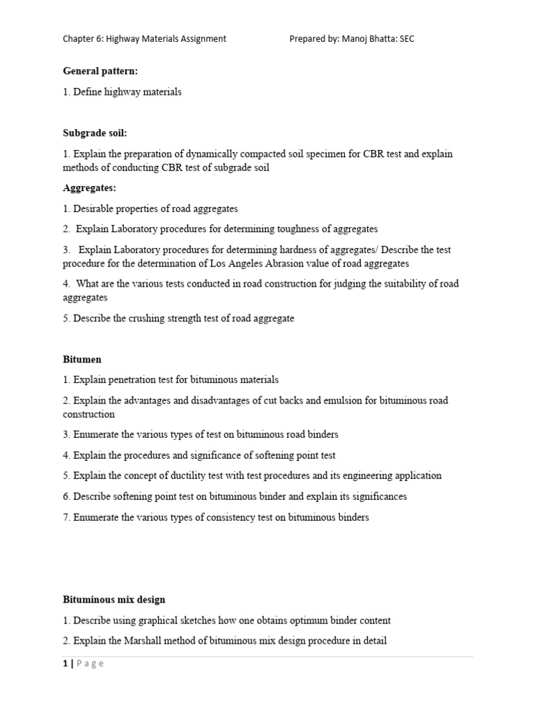 Highway Materials and Bituminous Mix Design | PDF | Road | Construction ...