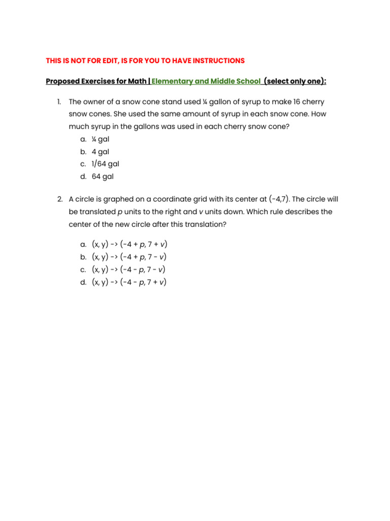 Proposed Exercises For Math (Select Only One) | PDF