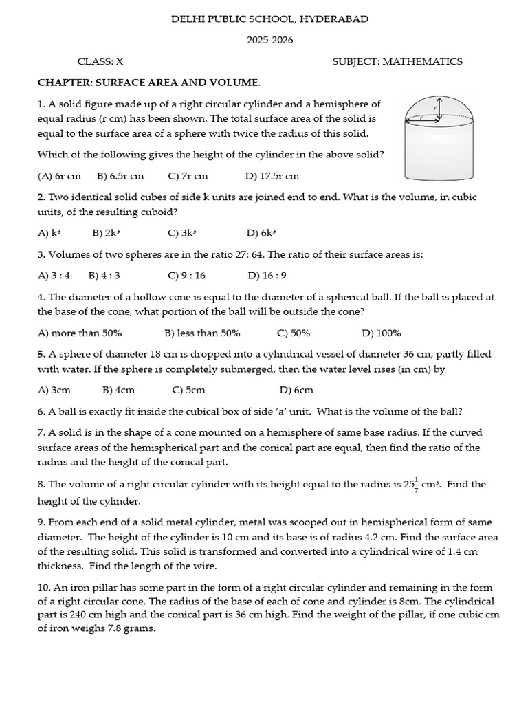Surface Area and Volume. - X@25-26 | PDF | Sphere | Area