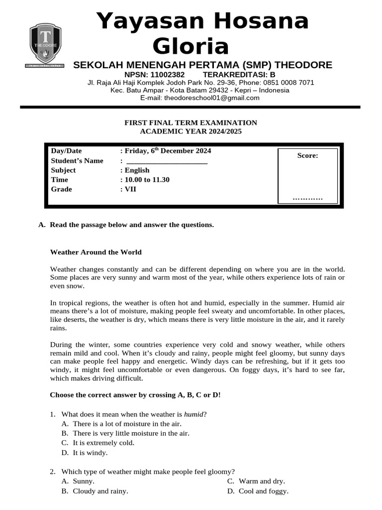 First Term Exam Weather Ecosystems Pdf Rainforest Chinese Cuisine