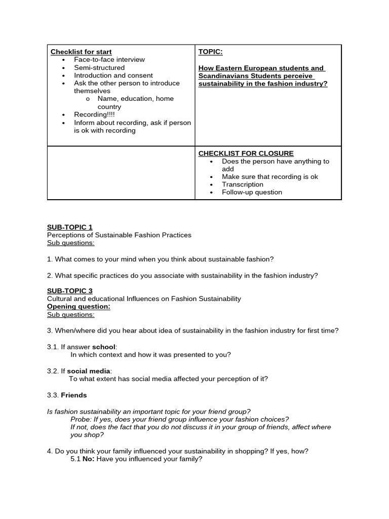 Interview guide | PDF | Clothing | Cognitive Science