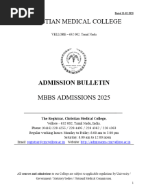 CMC MBBS Admission Bulletin 2025
