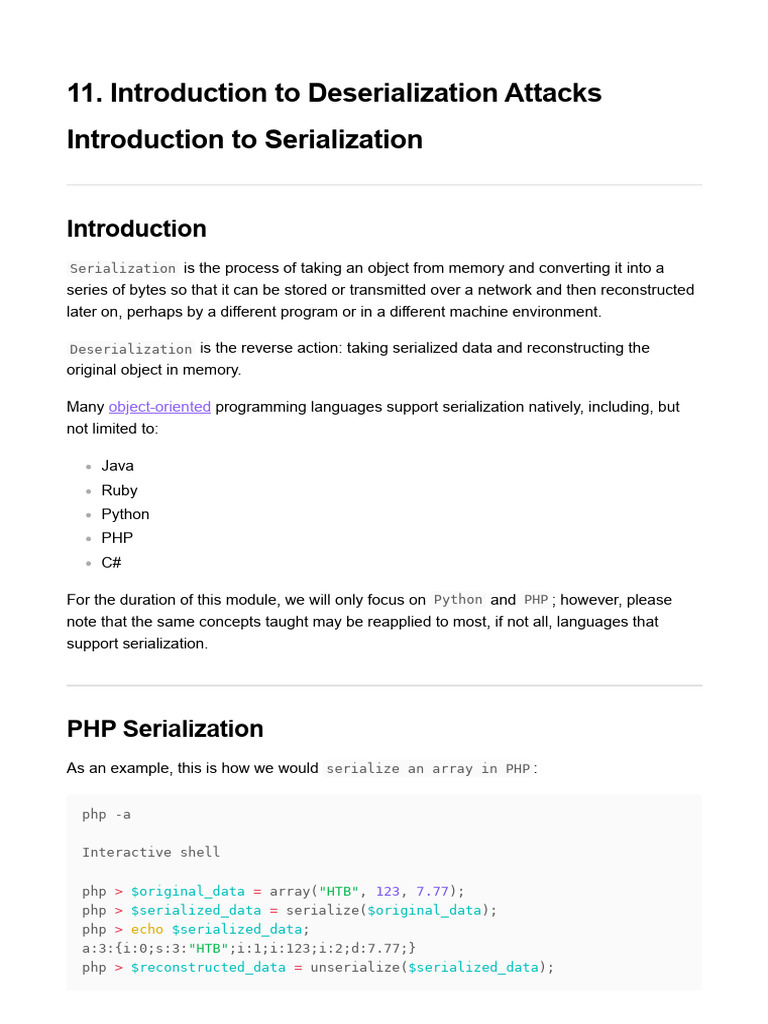 Introduction To Deserialization Attacks - @CyberFreeCourses | PDF | Php ...