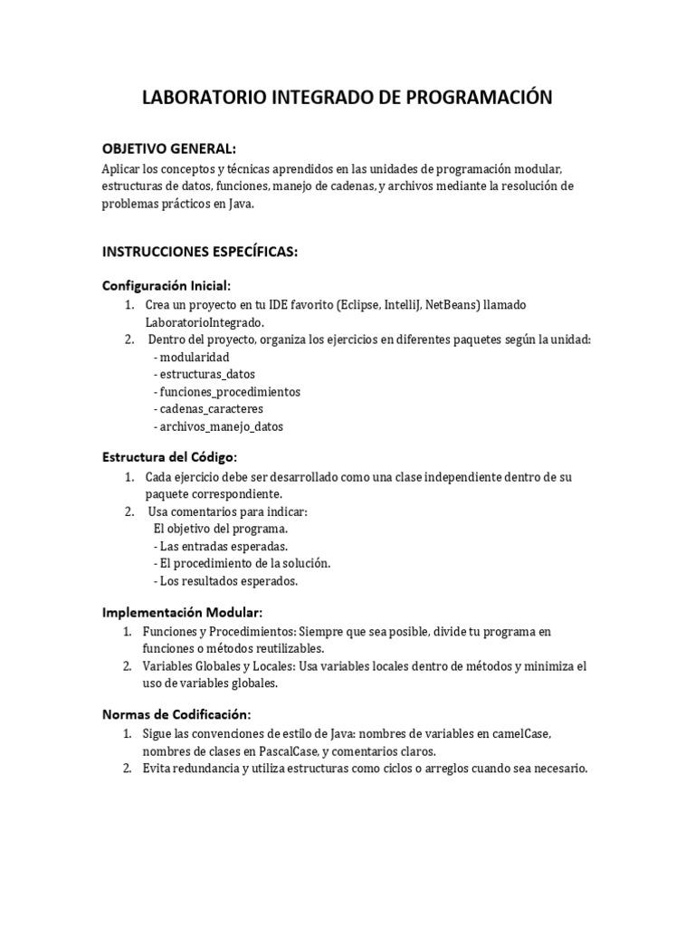 Laboratorio de Programación en Java | PDF | Programa de computadora ...