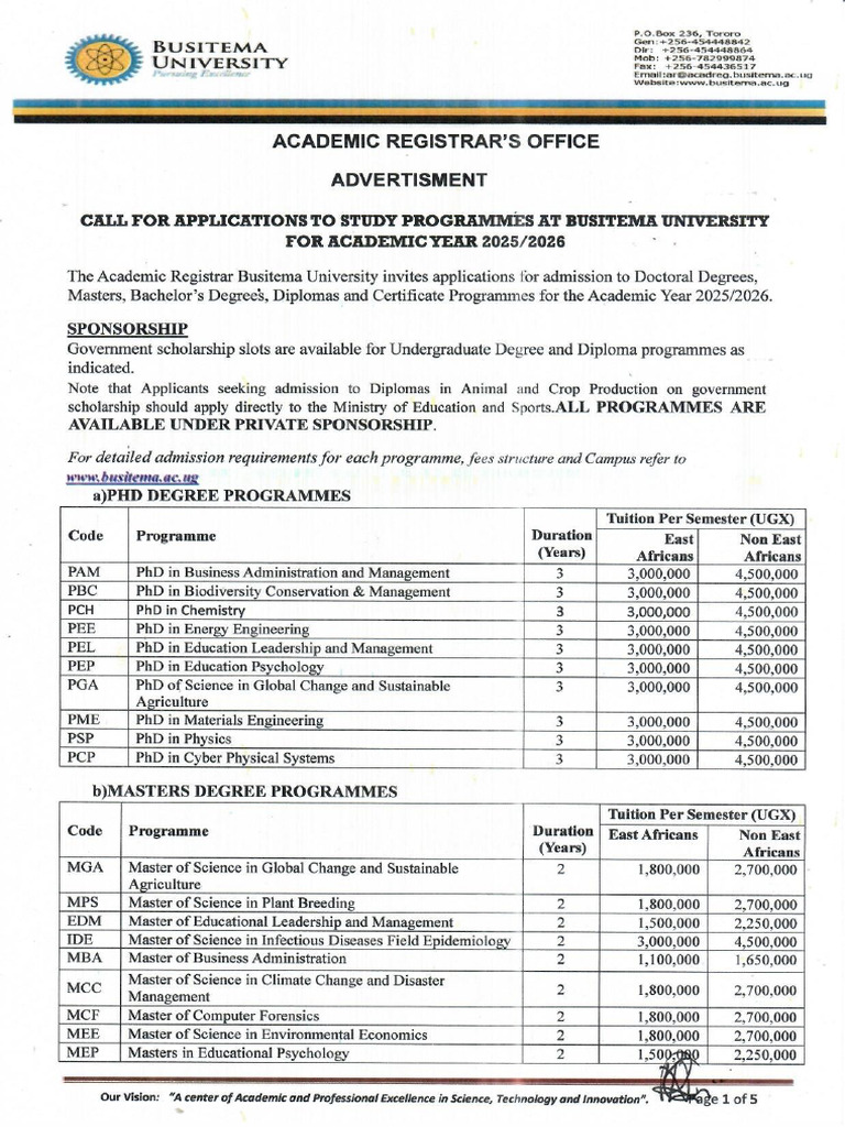 Busitema University Advert 2025-2026 Academic Year | PDF