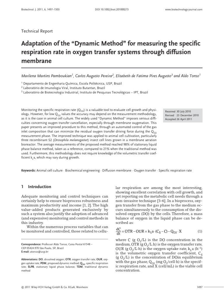 Adaptation of The Dynamic Method For Measuring The Specific Respiration ...