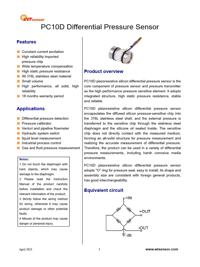 PC10D Differential Pressure Sensor Overview | PDF | Pressure ...
