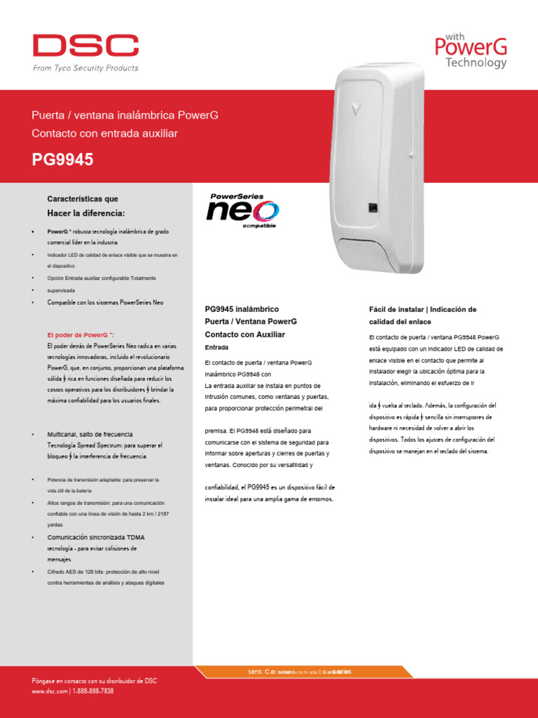 Contacto Inalámbrico PG9945 PowerG | PDF | Inalámbrico | Teclado