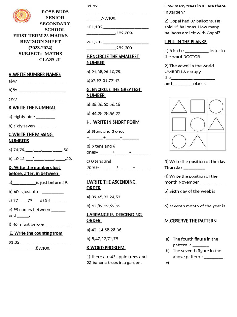 Grade 2 Maths Revision Pack | PDF