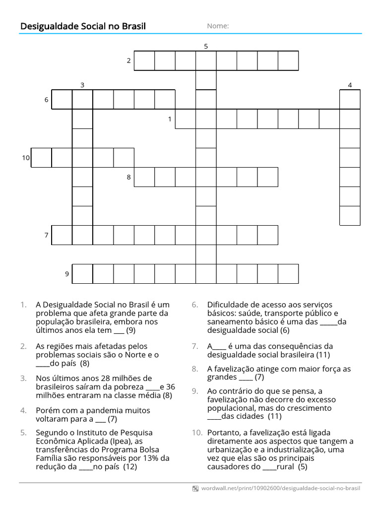 Atividades sobre Desigualdade Social 5º Ano | PDF