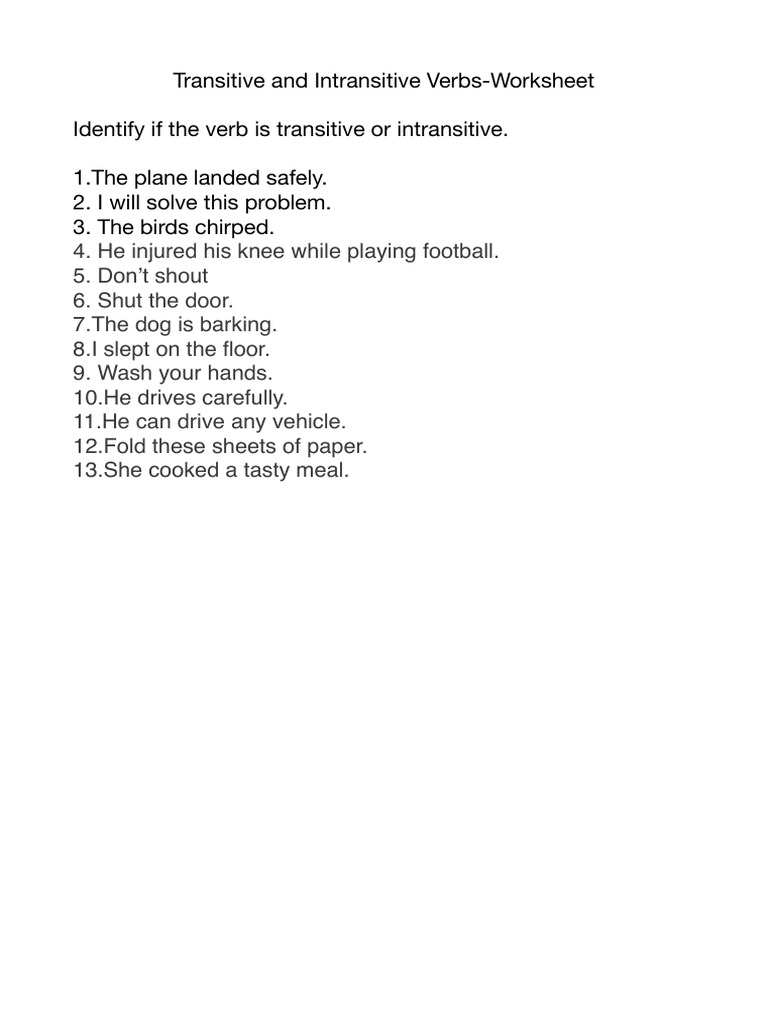 English Transitive and Intransitive Worksheet | PDF