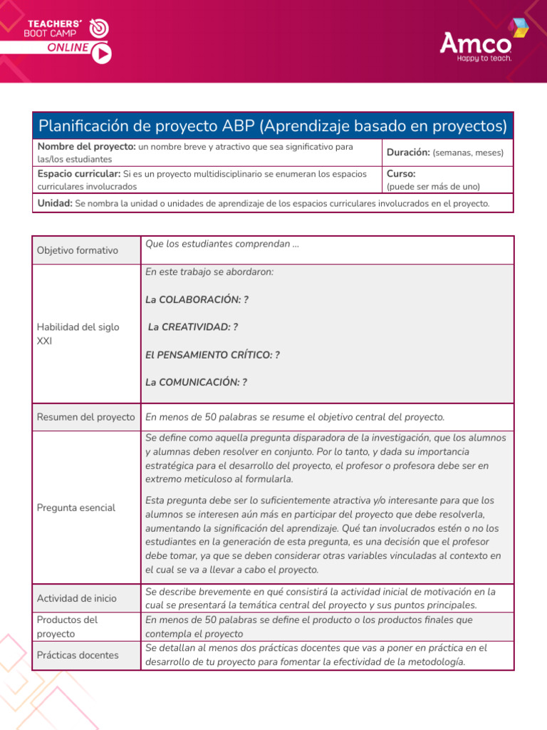 Planificación de Proyecto ABP Efectivo | PDF | Aprendizaje en base a ...