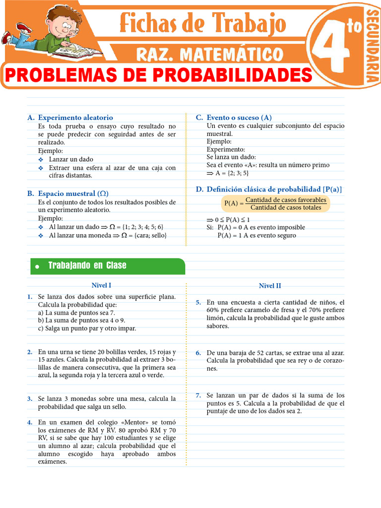 Problemas de Probabilidades para Cuarto Grado de Secundaria | PDF ...