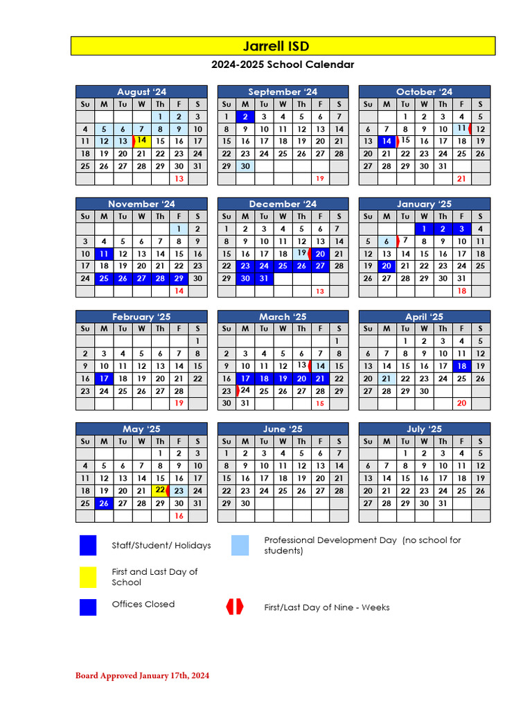JISD 2024 - 2025 Academic Calendar | PDF